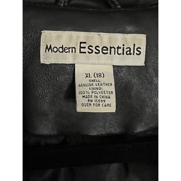 Modern Essentials Women’s Trench Coat Black Leather Jacket Pockets Collared XL - Picture 5 of 8